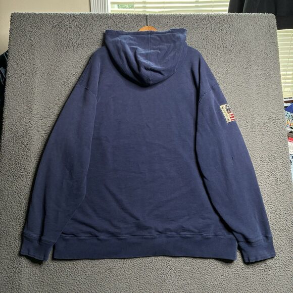Polo Ralph Lauren Hoodie Mens 4XB Big Blue Sweatshirt Flag Patch Thermal Lined - Picture 2 of 16
